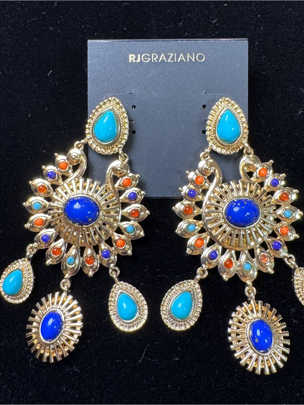 RJ Graziano Gold-Tone Multicolor Statement Drop Earrings - Blue & Turquoise